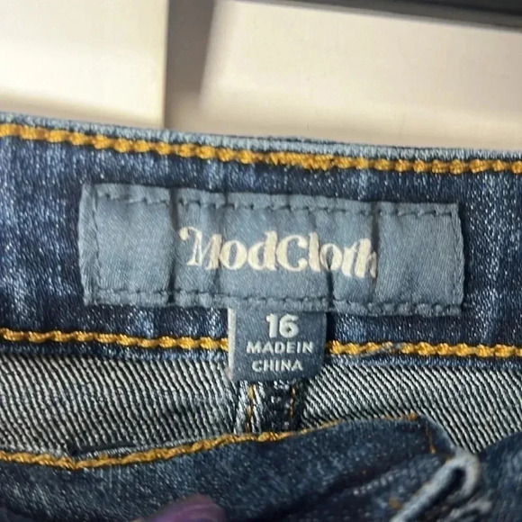 Modcloth Karaoke Seamstress Stretch Mini Denim Skirt Size 16 - Picture 5 of 10